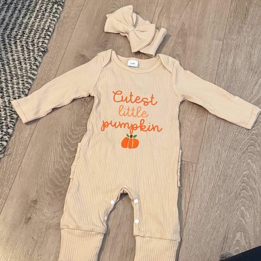 Cute Tan Baby outfit with Pumpkin Design